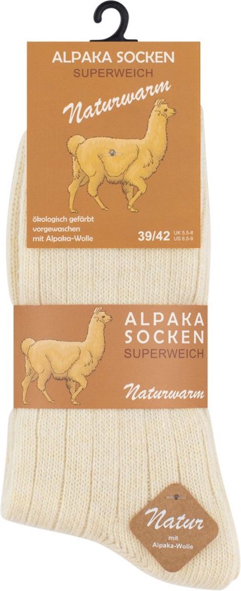 Unisex sokken van Alpacawol - 2 Paar - Lekker warm - Grijs en Naturel - Maat 39/42