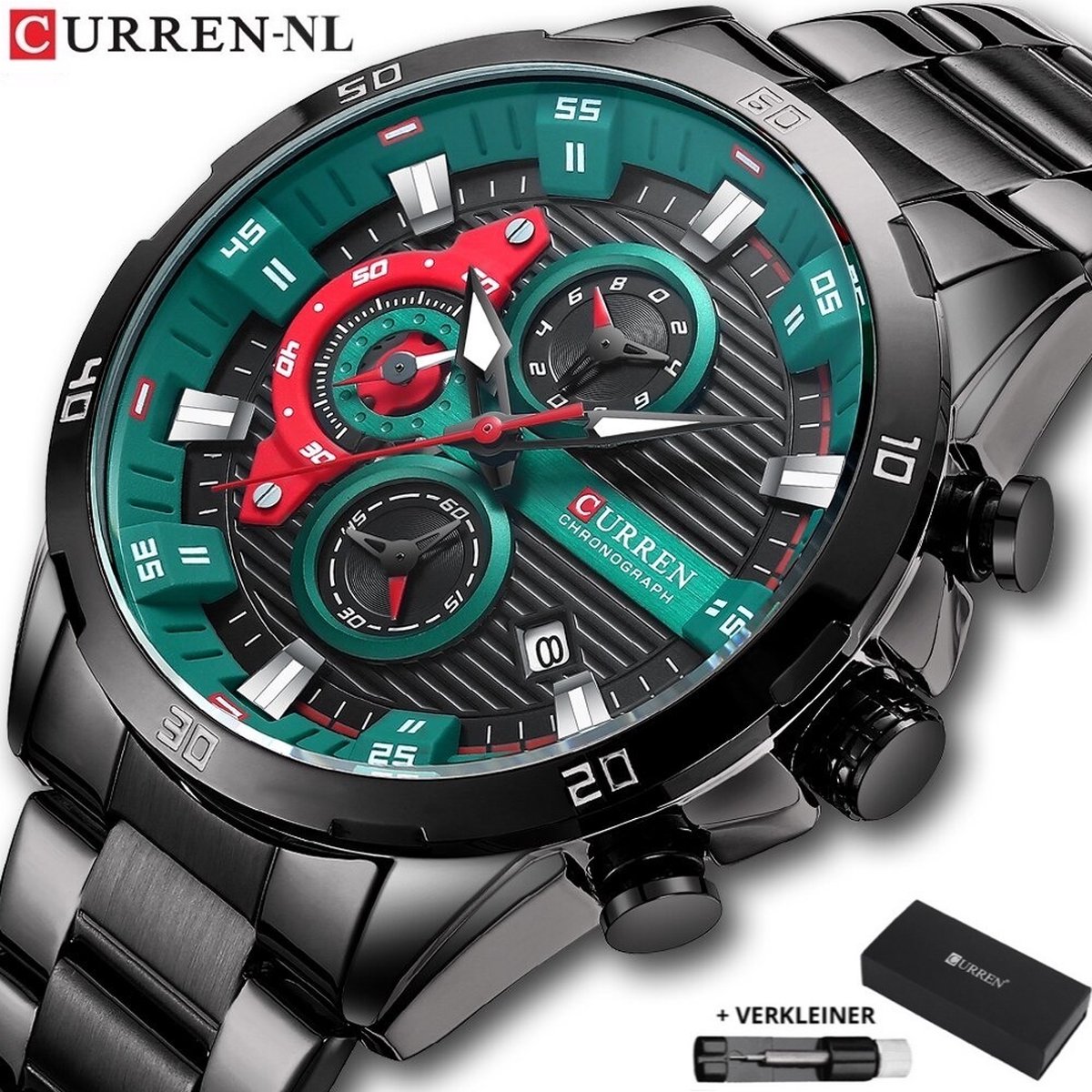 Horloges voor Mannen Heren Horloge Curren Herenhorloge Watch - Jongens Horloges - Zwart Groen Rood