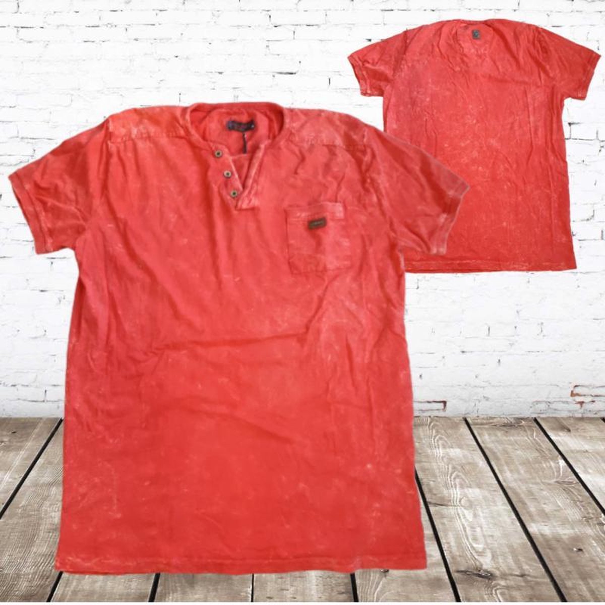 Heren shirt denim oranje -Violento-M-t-shirts heren
