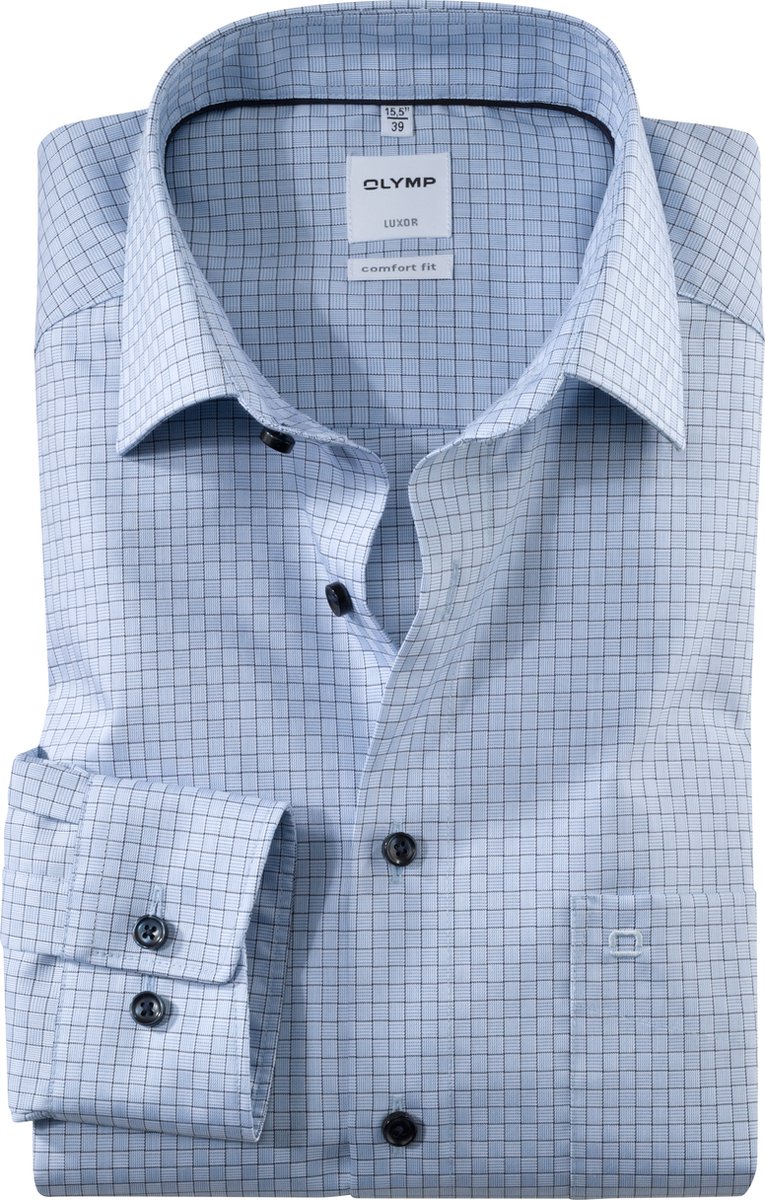 OLYMP comfort fit overhemd - structuur - lichtblauw - Strijkvrij - Boordmaat: 40
